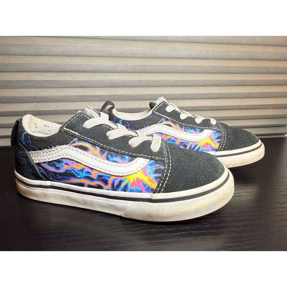 Vans Old Skool Toddler Size 10 Easy On Black Neon Rainbow Lightning Skate Shoes